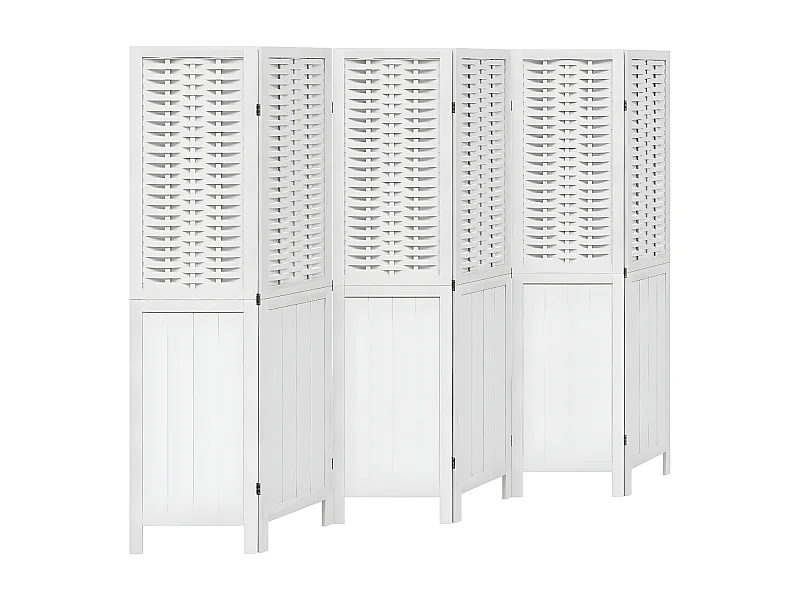 Cloison de séparation 6 panneaux blanc bois de paulownia massif