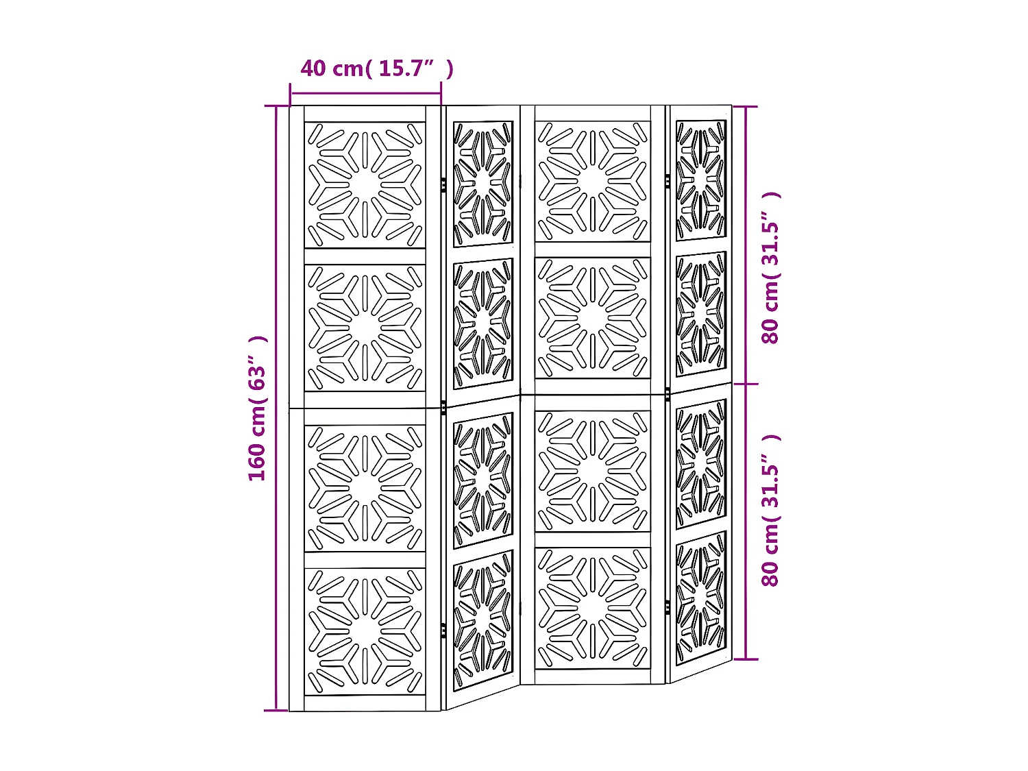 Cloison de séparation 4 panneaux marron noir paulownia massif