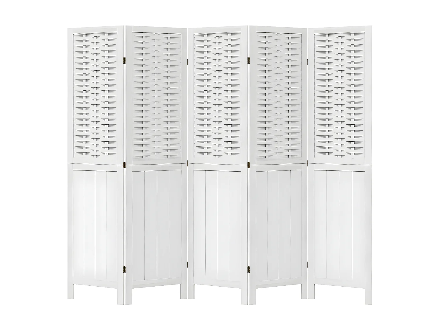 Cloison de séparation 5 panneaux blanc bois de paulownia massif
