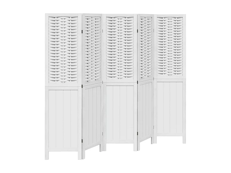 Cloison de séparation 5 panneaux blanc bois de paulownia massif
