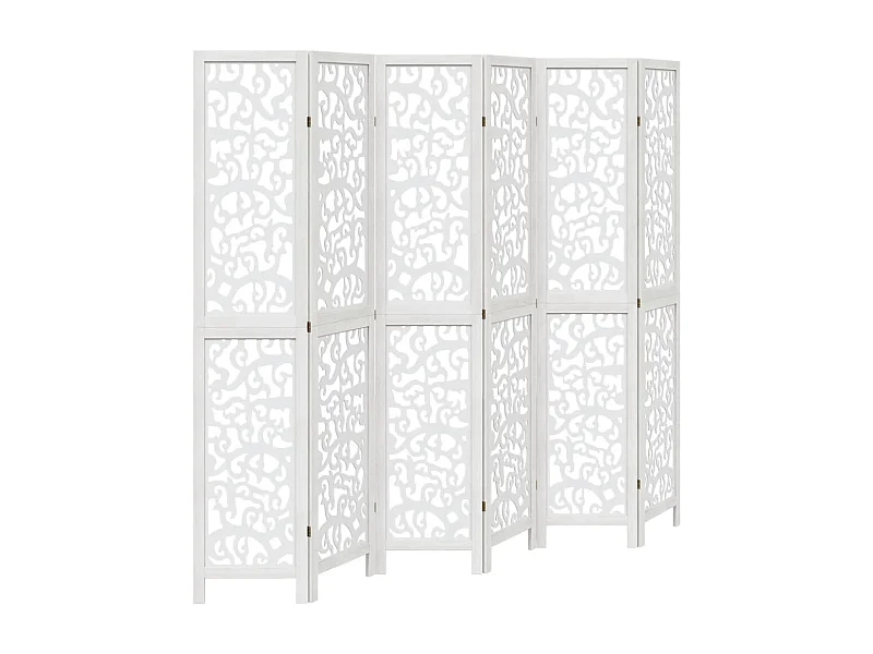 Cloison de séparation 6 panneaux blanc bois de paulownia massif