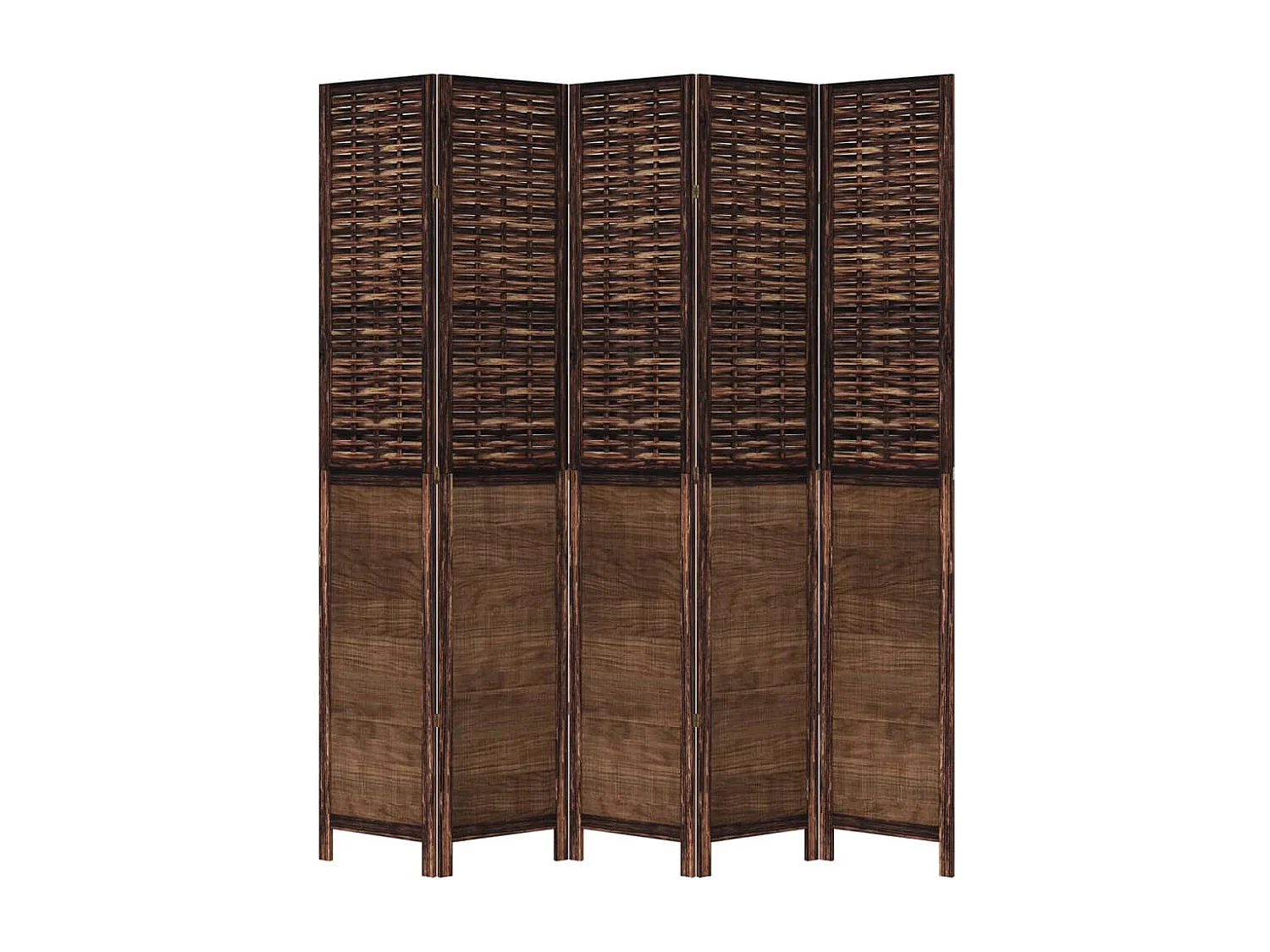 Cloison de séparation 5 panneaux marron foncé paulownia massif