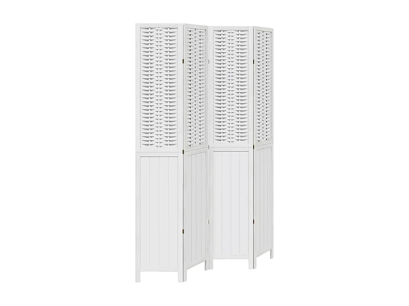 Cloison de séparation 4 panneaux blanc bois de paulownia massif