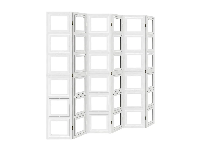 Cloison de séparation 6 panneaux blanc bois de paulownia massif