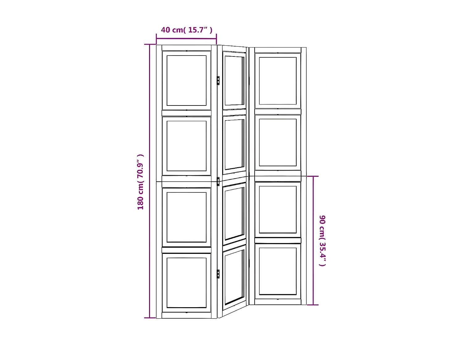 Cloison de séparation 3 panneaux blanc bois de paulownia massif