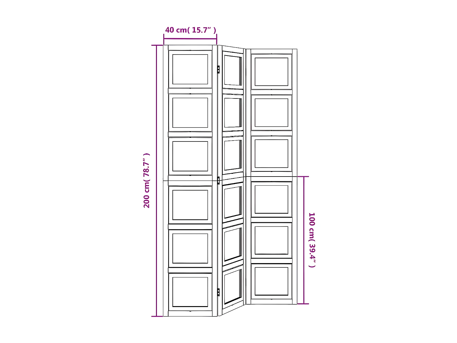 Cloison de séparation 3 panneaux blanc bois de paulownia massif