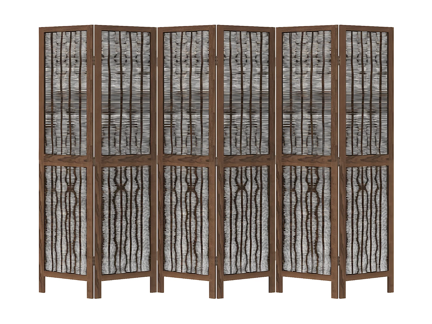 Cloison de séparation 6 panneaux marron foncé paulownia massif