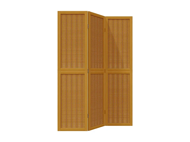 Cloison de séparation 3 panneaux marron bois paulownia massif