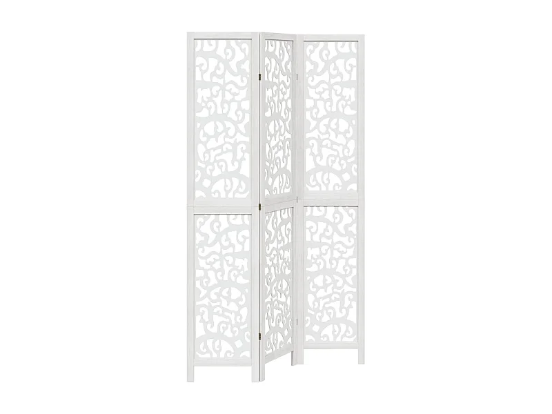 Cloison de séparation 3 panneaux blanc bois de paulownia massif