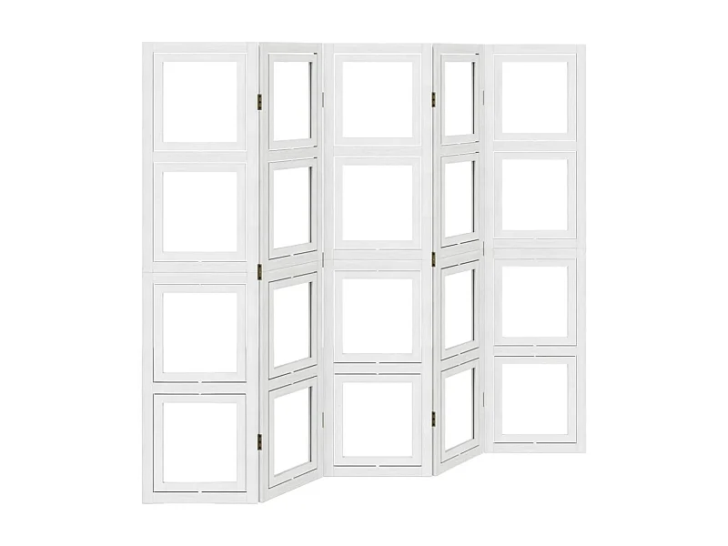 Cloison de séparation 5 panneaux blanc bois de paulownia massif