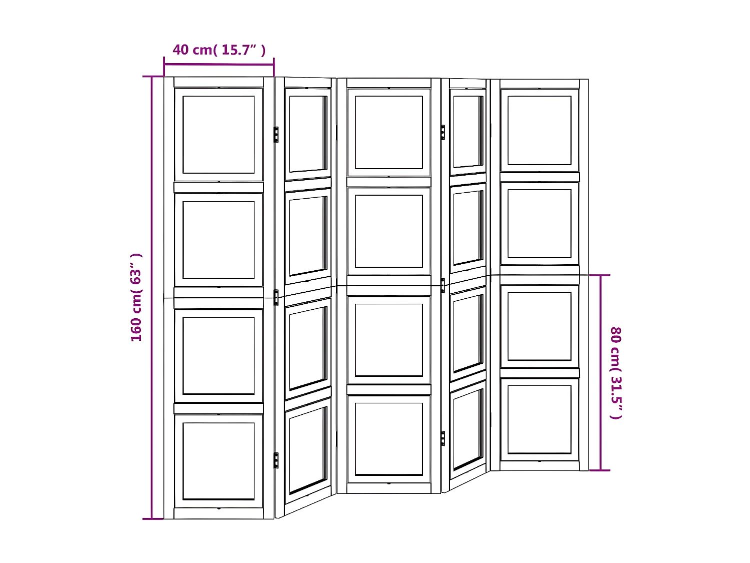 Cloison de séparation 5 panneaux blanc bois de paulownia massif