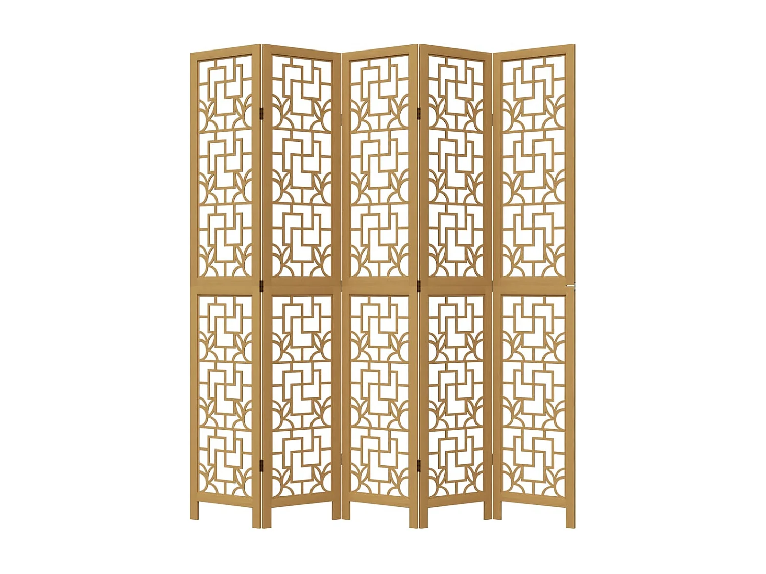 Cloison de séparation 5 panneaux marron bois paulownia massif