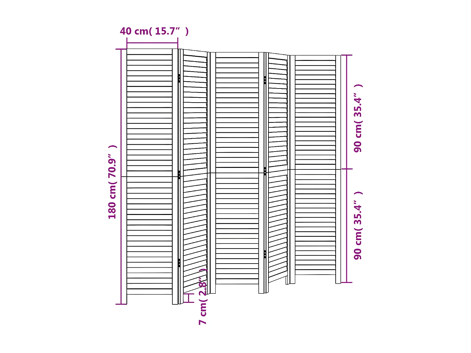 Cloison de séparation 5 panneaux noir bois de paulownia massif