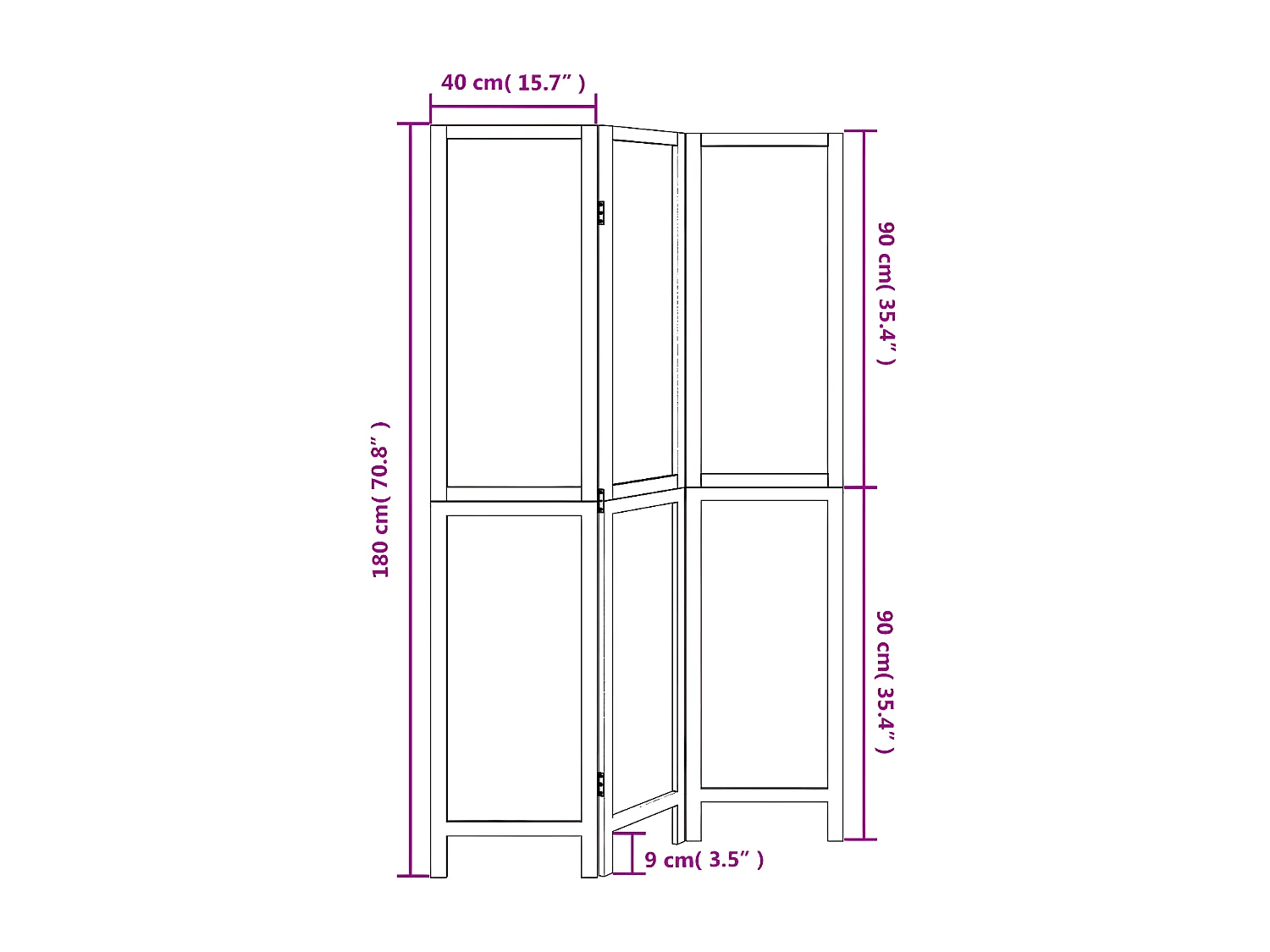 Cloison de séparation 3 panneaux blanc bois de paulownia massif