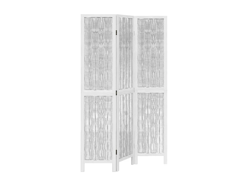 Cloison de séparation 3 panneaux blanc bois de paulownia massif