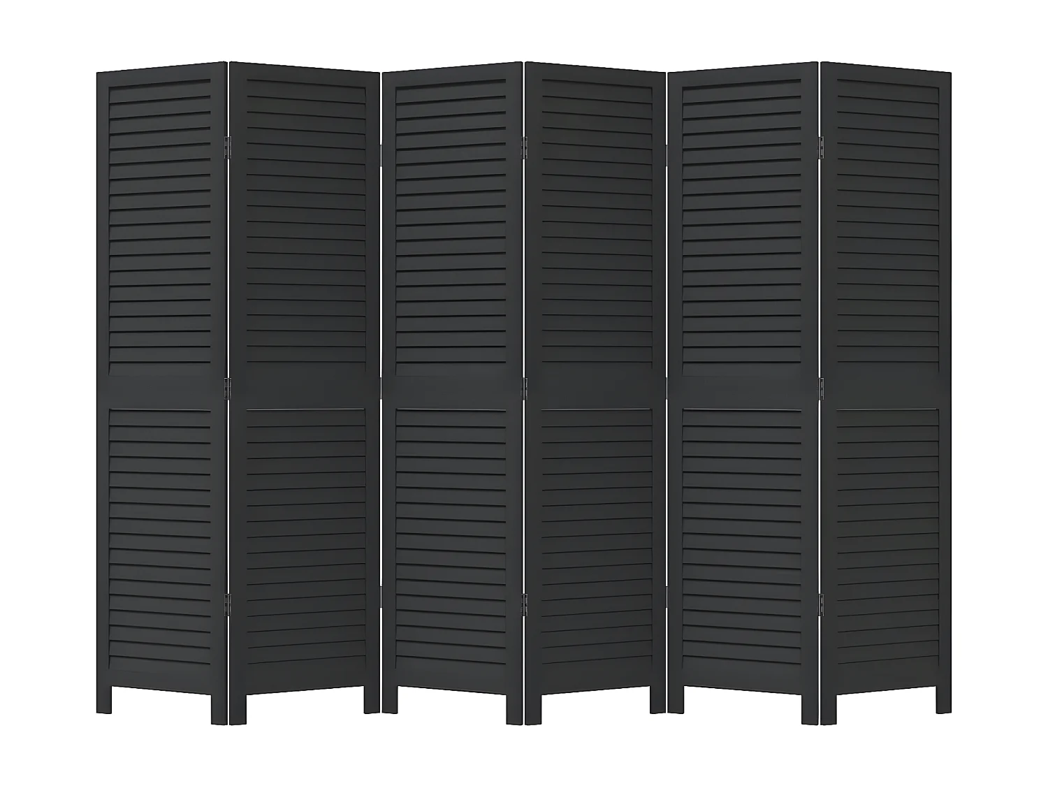 Cloison de séparation 6 panneaux noir bois de paulownia massif