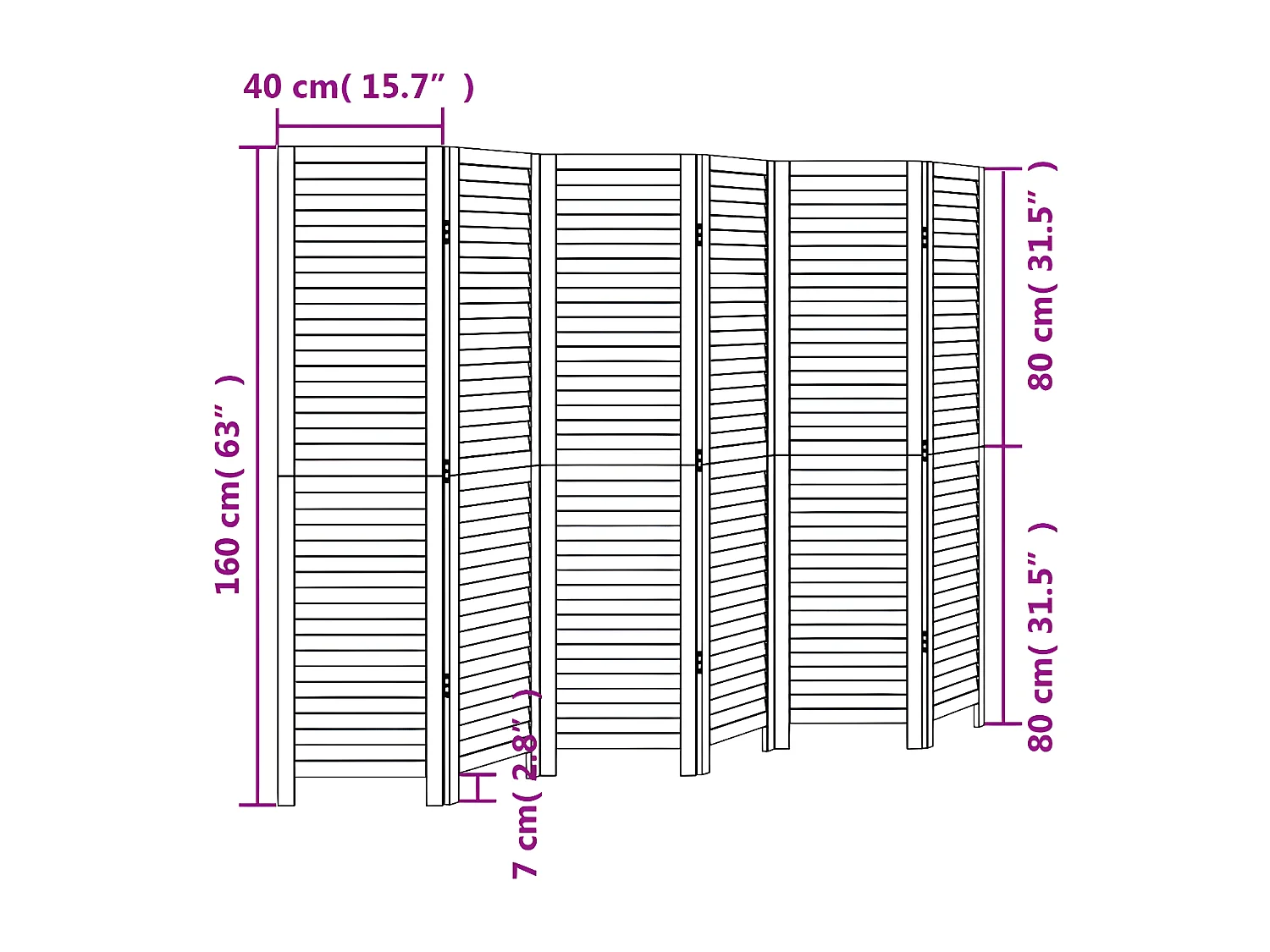 Cloison de séparation 6 panneaux noir bois de paulownia massif