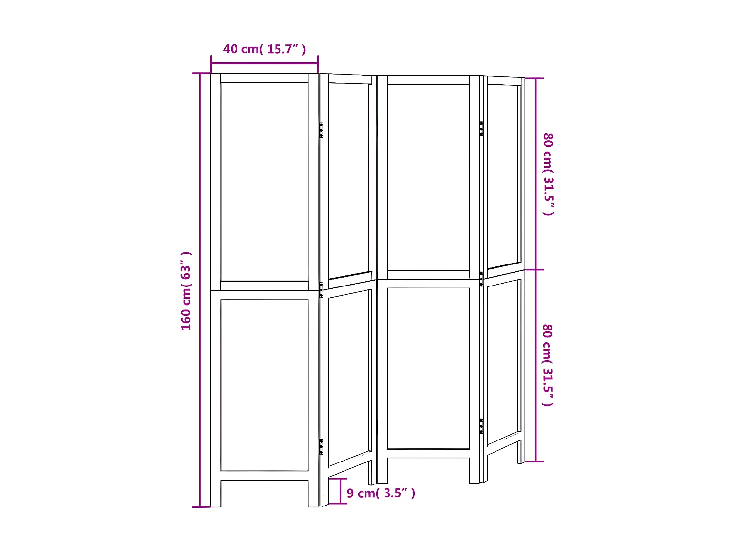Cloison de séparation 4 panneaux blanc bois de paulownia massif