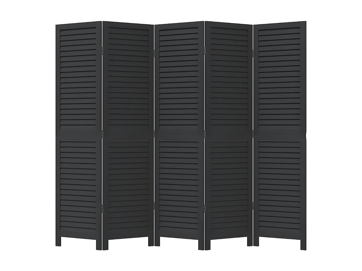 Cloison de séparation 5 panneaux noir bois de paulownia massif