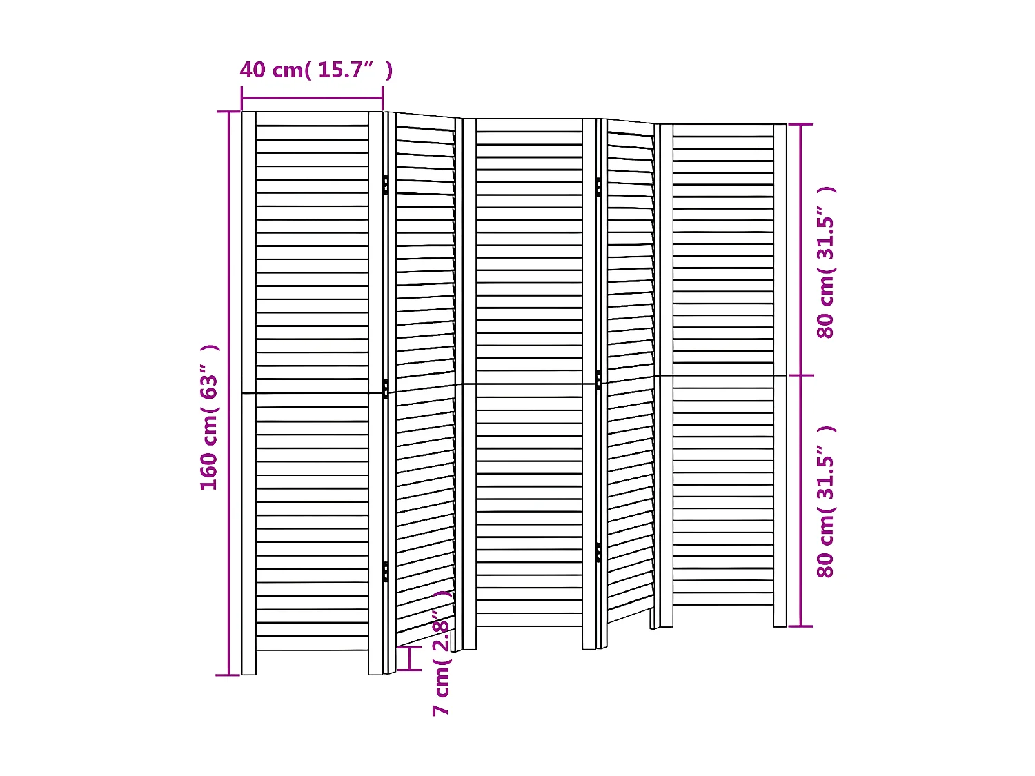 Cloison de séparation 5 panneaux noir bois de paulownia massif