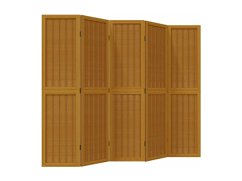 Cloison de séparation 5 panneaux marron bois paulownia massif