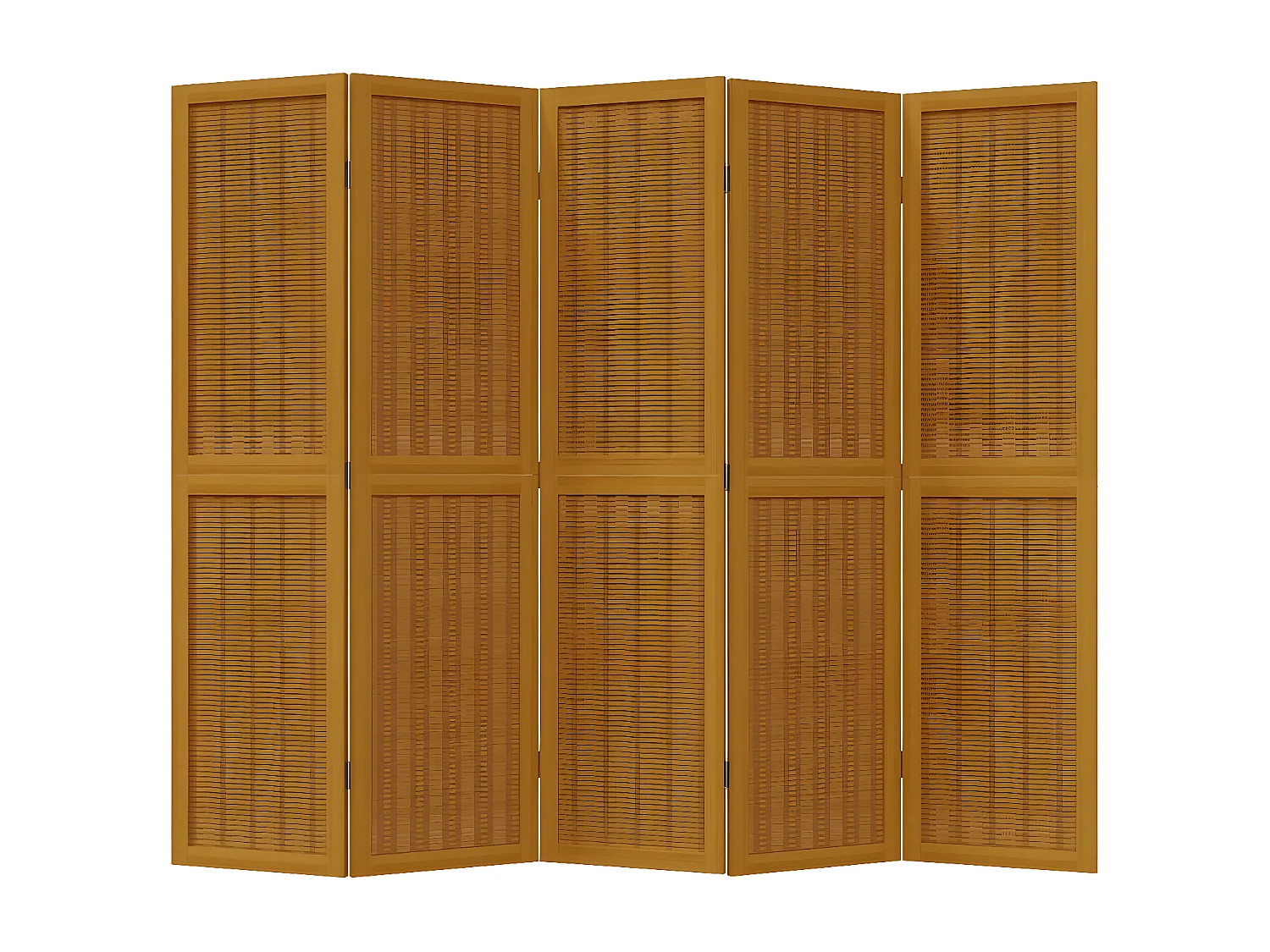 Cloison de séparation 5 panneaux marron bois paulownia massif