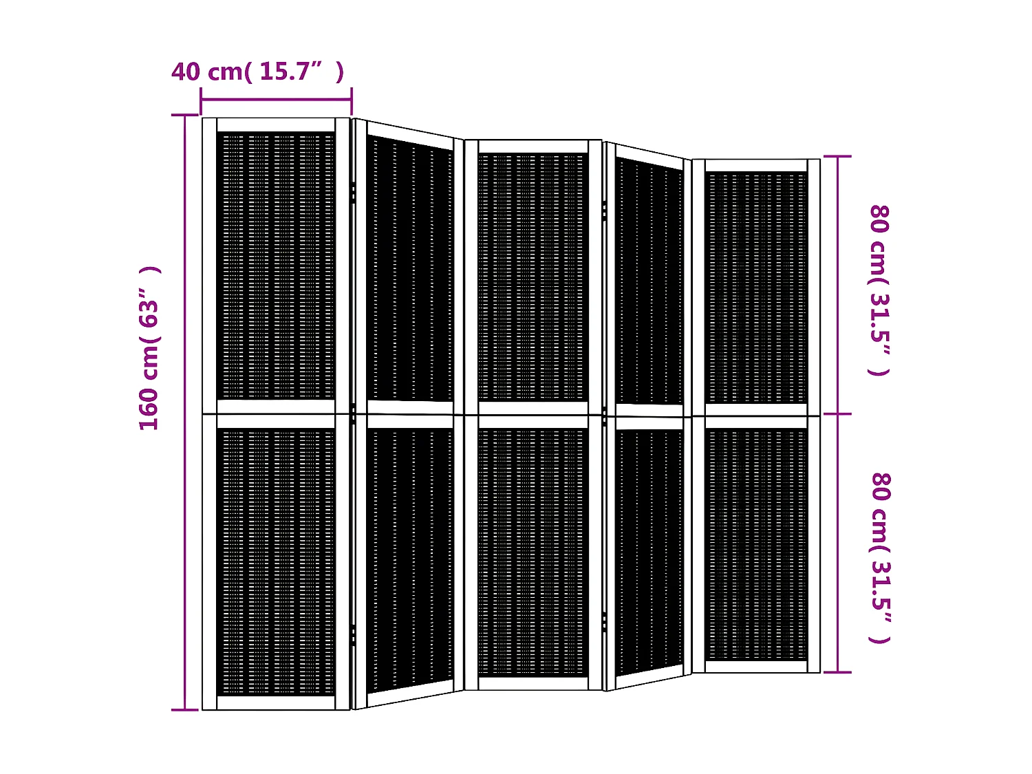 Cloison de séparation 5 panneaux marron bois paulownia massif