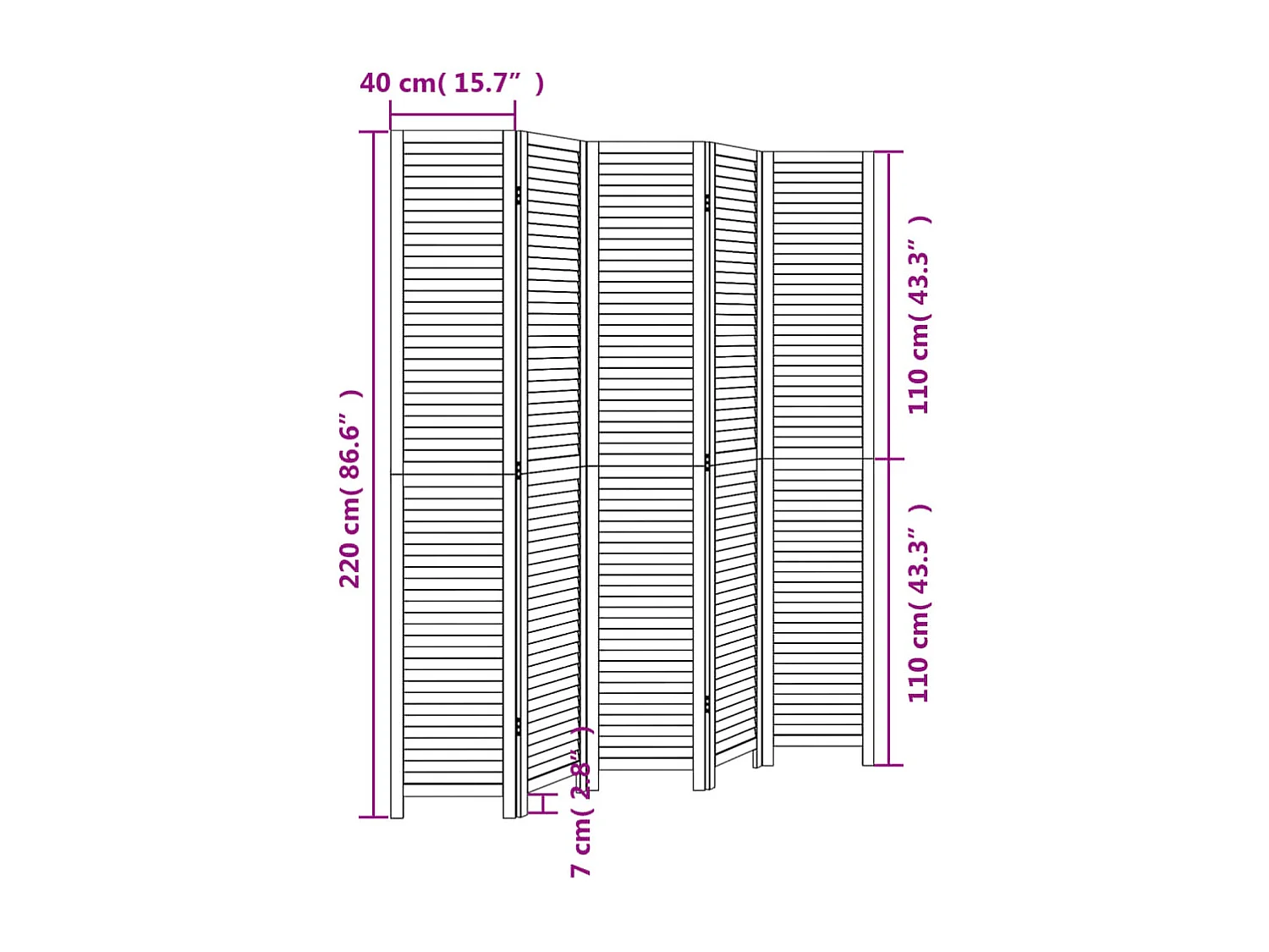 Cloison de séparation 5 panneaux noir bois de paulownia massif