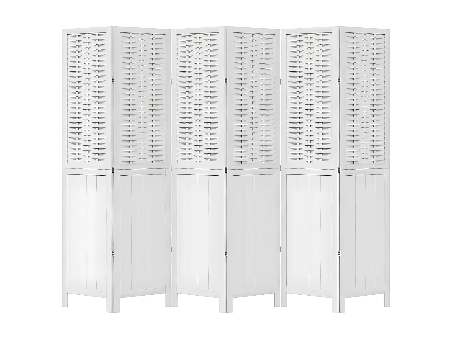 Cloison de séparation 6 panneaux blanc bois de paulownia massif
