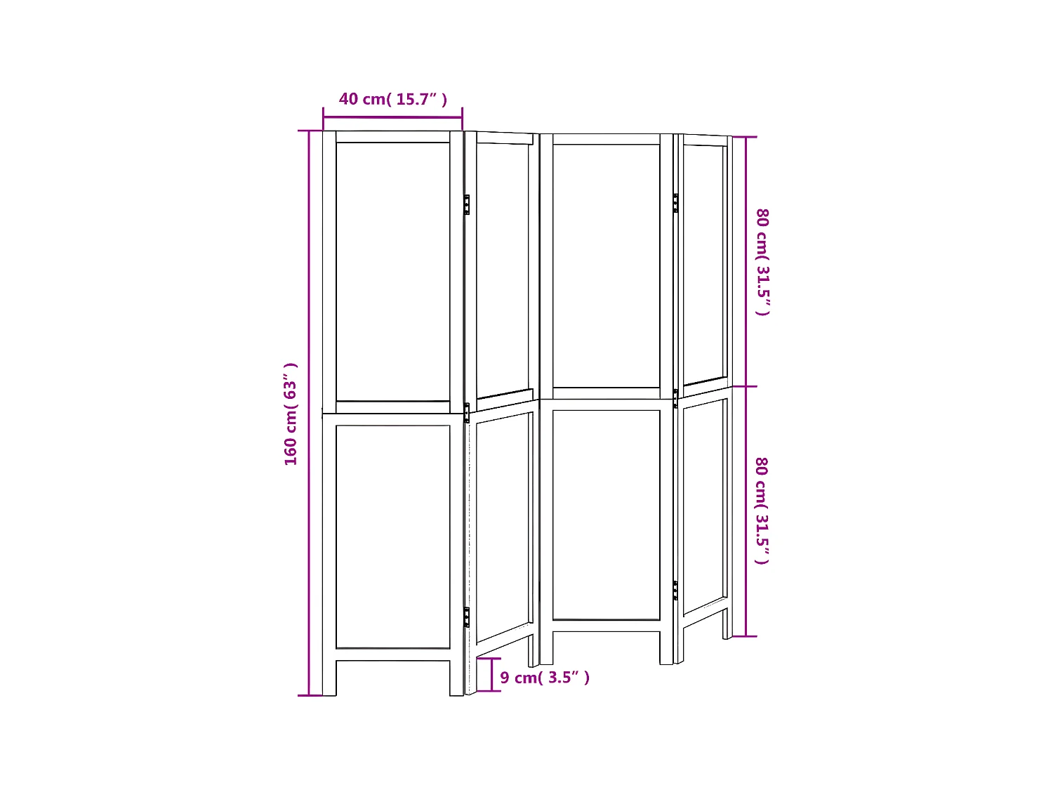 Cloison de séparation 4 panneaux marron foncé paulownia massif