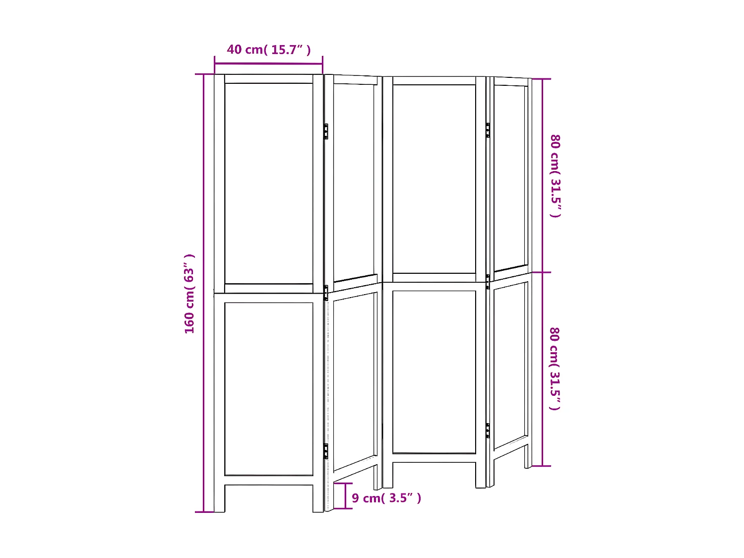 Cloison de séparation 4 panneaux marron foncé paulownia massif