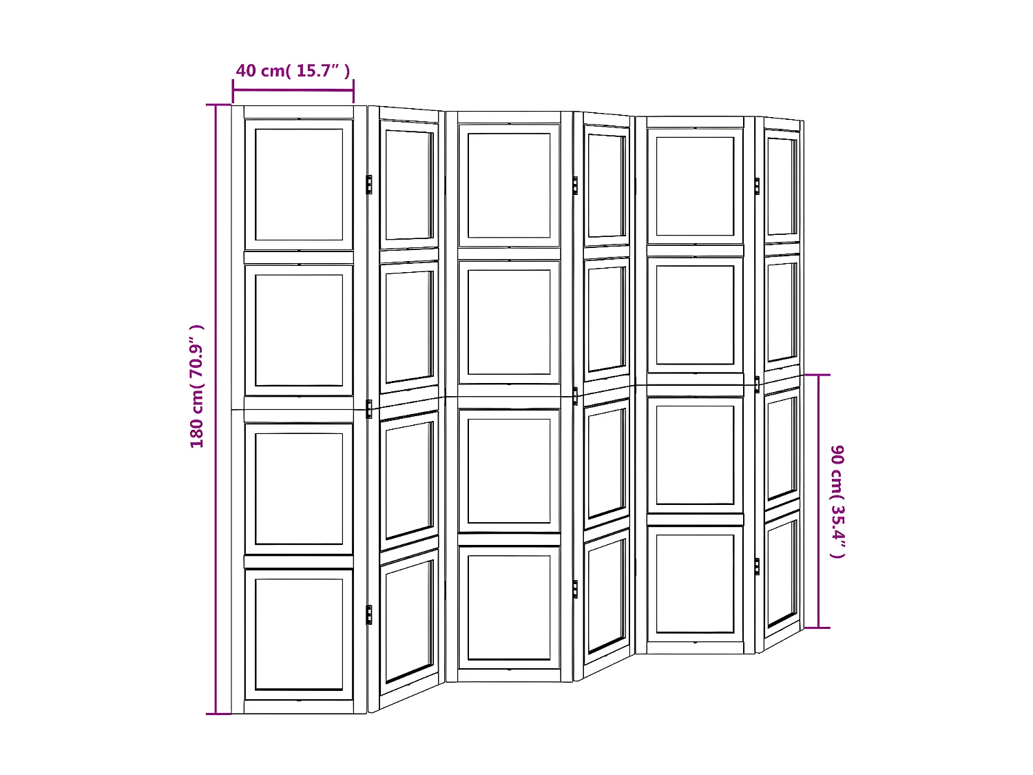 Cloison de séparation 6 panneaux blanc bois de paulownia massif