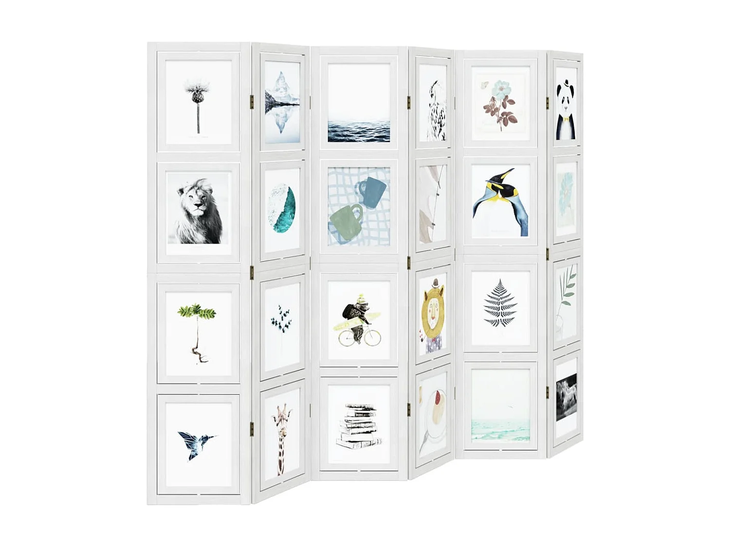 Cloison de séparation 6 panneaux blanc bois de paulownia massif