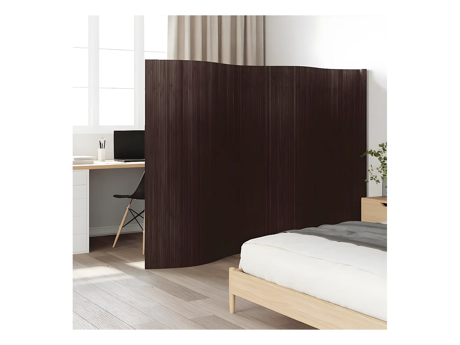 Cloison de séparation marron foncé 165x400 bambou