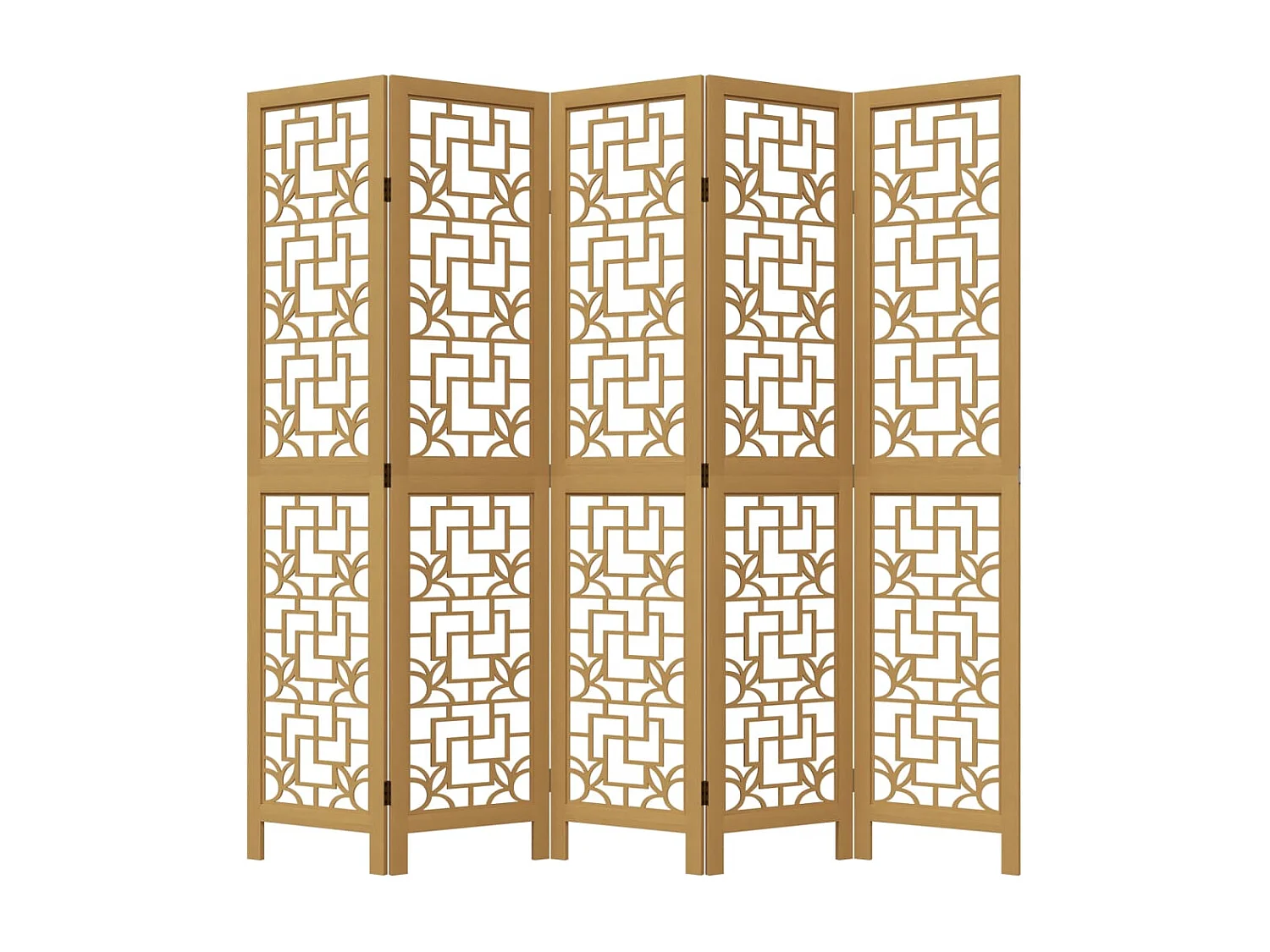 Cloison de séparation 5 panneaux marron bois paulownia massif