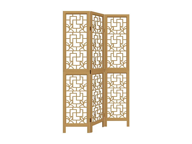 Cloison de séparation 3 panneaux marron bois paulownia massif