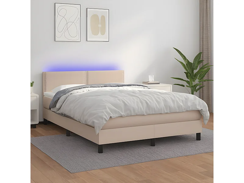 Sommier à lattes de lit avec matelas LED Cappuccino 140x200