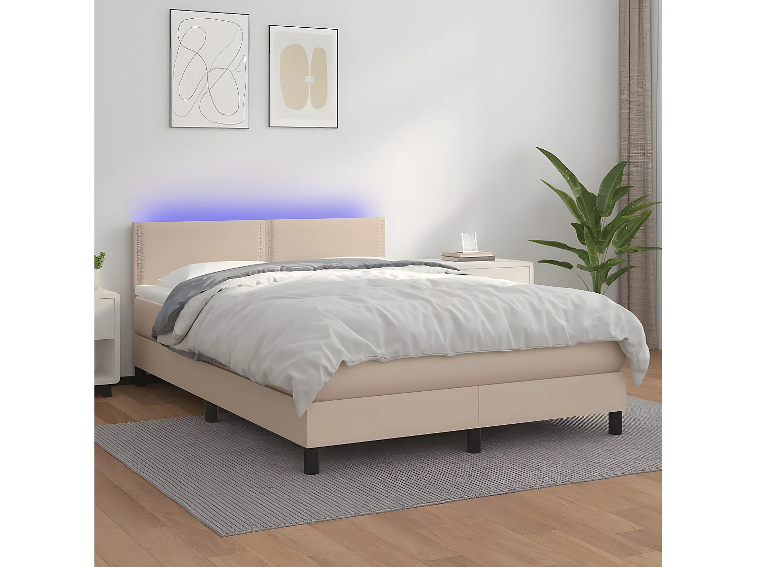 Sommier à lattes de lit avec matelas LED Cappuccino 140x200