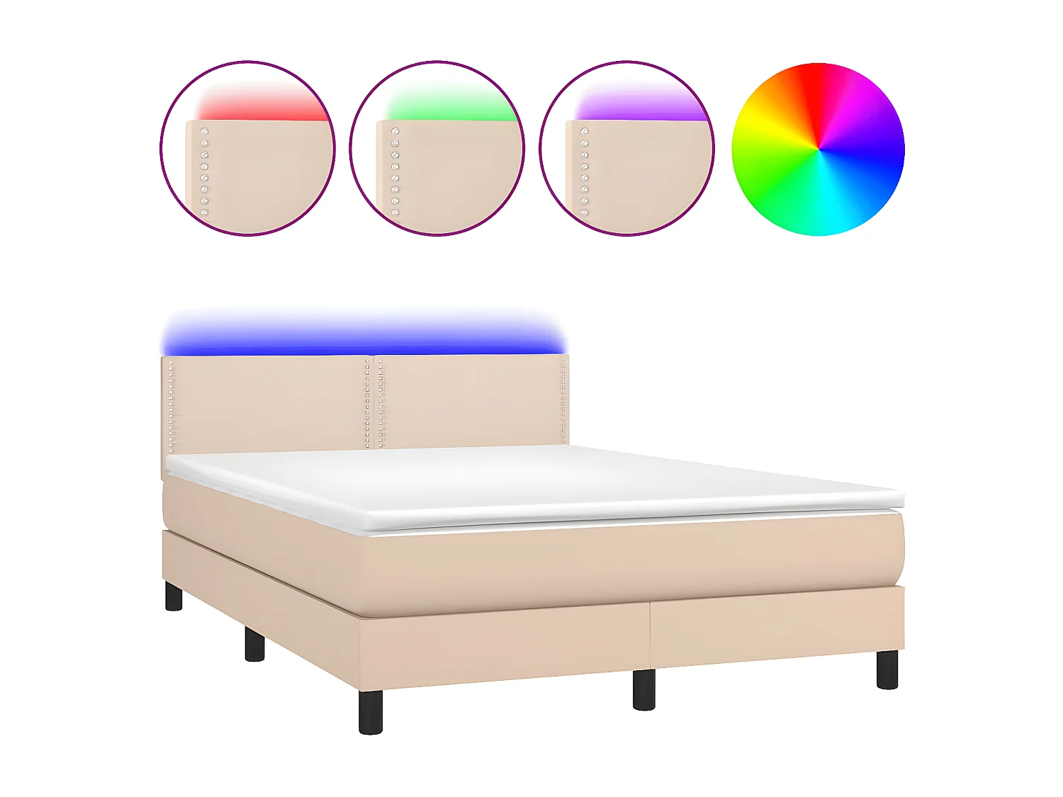 Sommier à lattes de lit avec matelas LED Cappuccino 140x200