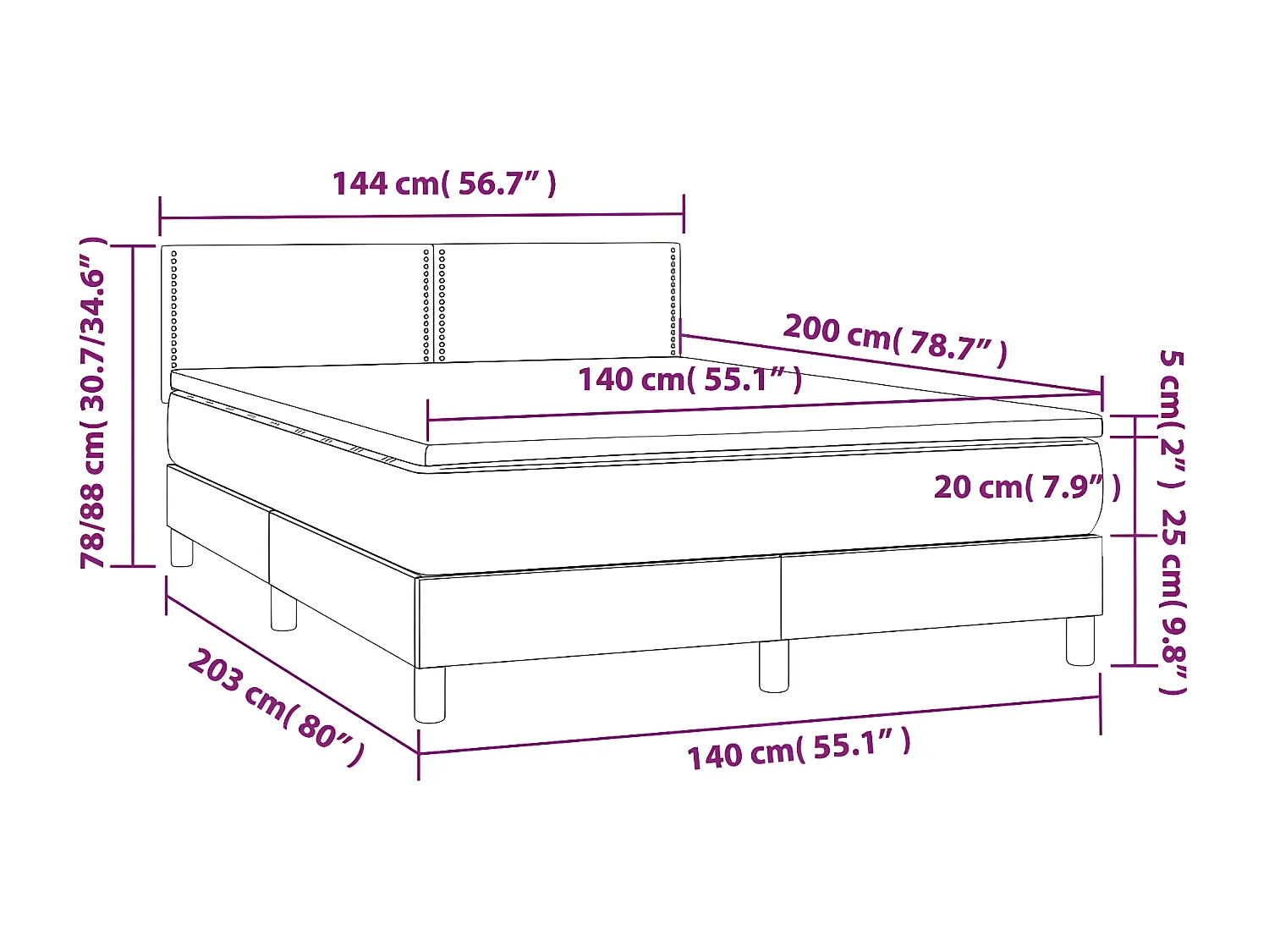 Sommier à lattes de lit avec matelas LED Cappuccino 140x200