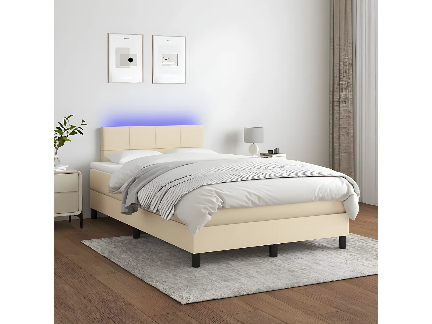 Lit à sommier tapissier avec matelas et LED Crème 120x200 Tissu