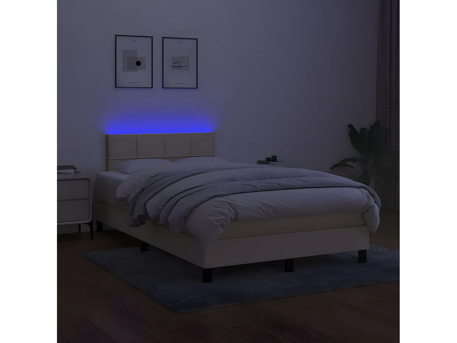 Lit à sommier tapissier avec matelas et LED Crème 120x200 Tissu