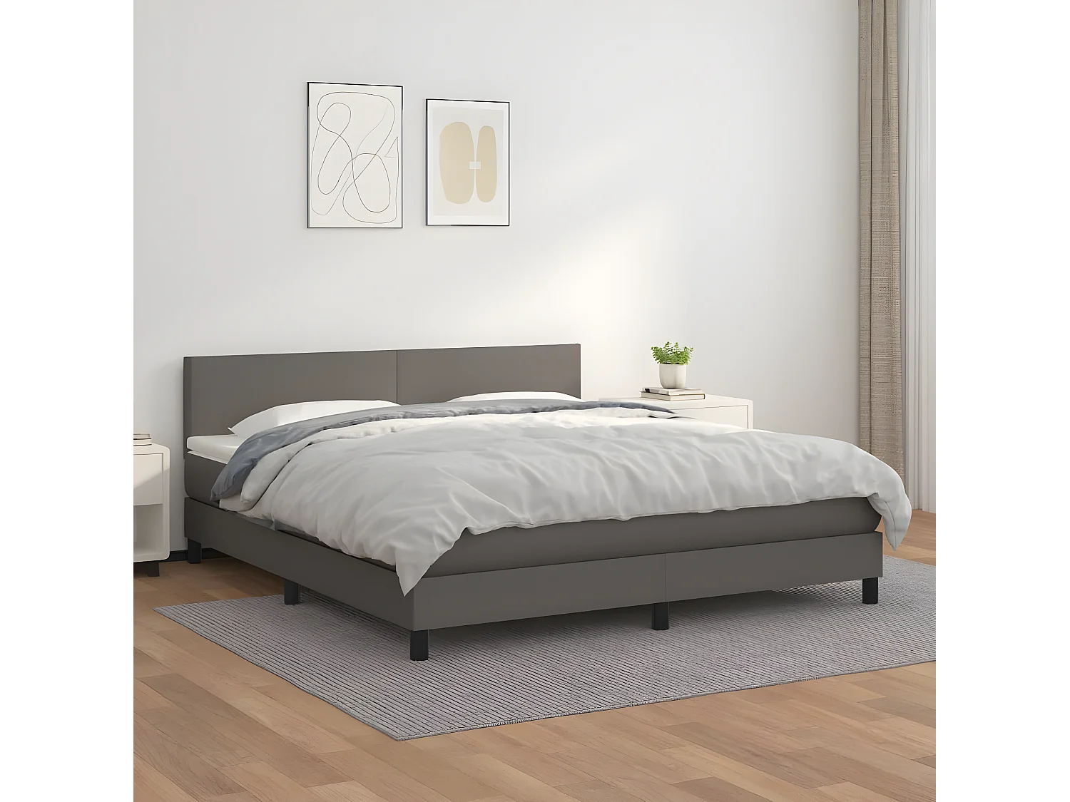 Sommier à lattes de lit avec matelas Gris 160x200 Similicuir