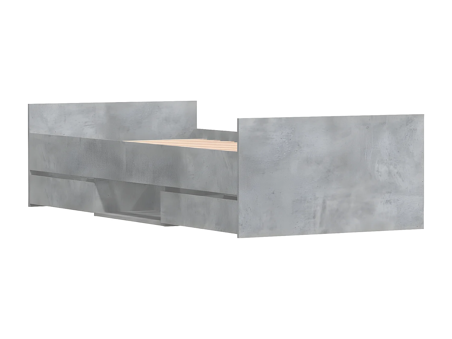 Cadre de lit tête de lit et pied de lit gris béton 90x200