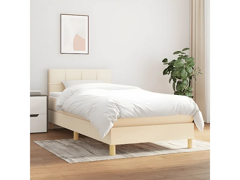 Lit à sommier tapissier avec matelas Crème 100x200 Tissu 4