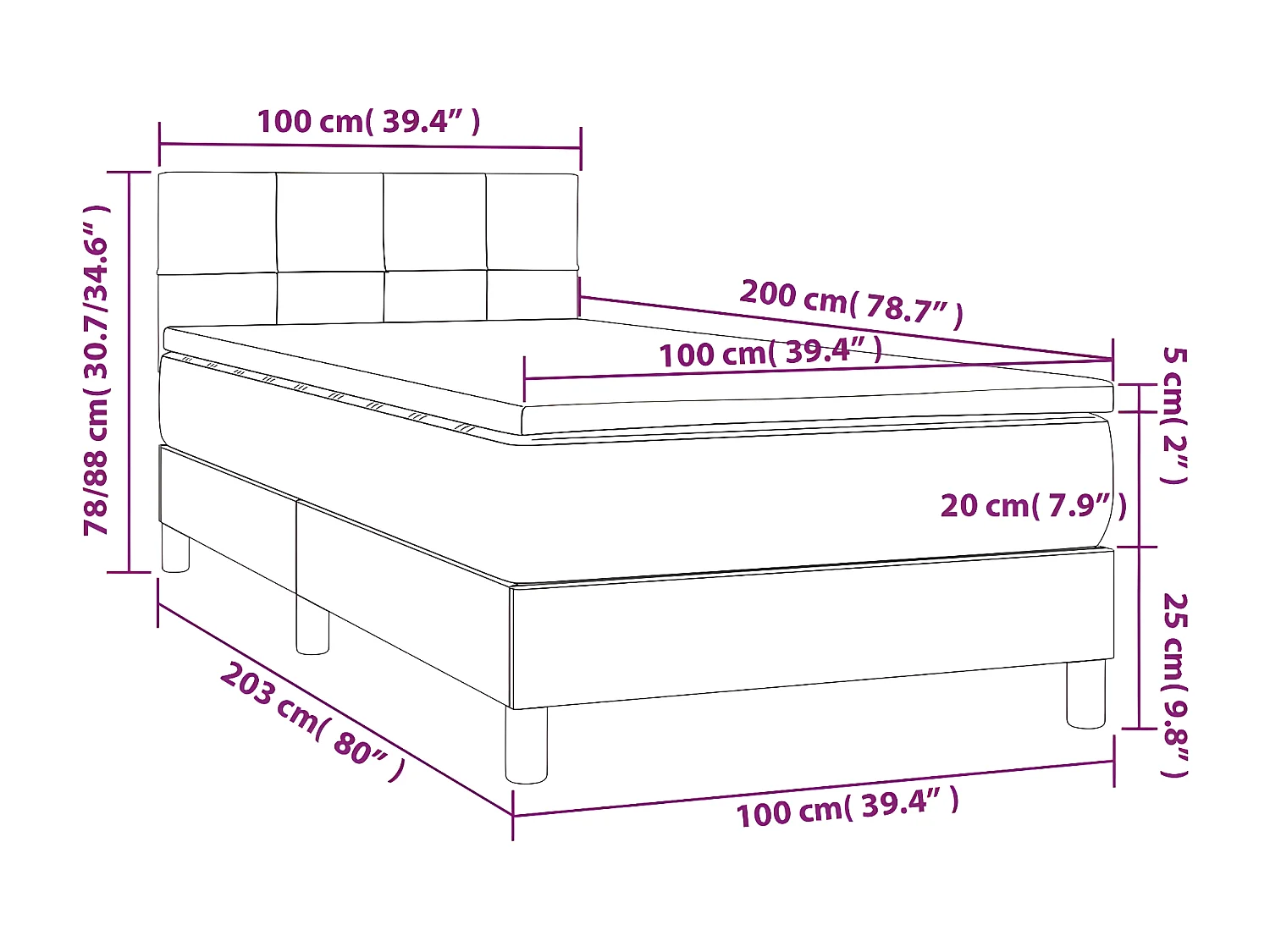 Lit à sommier tapissier avec matelas Crème 100x200 Tissu 4