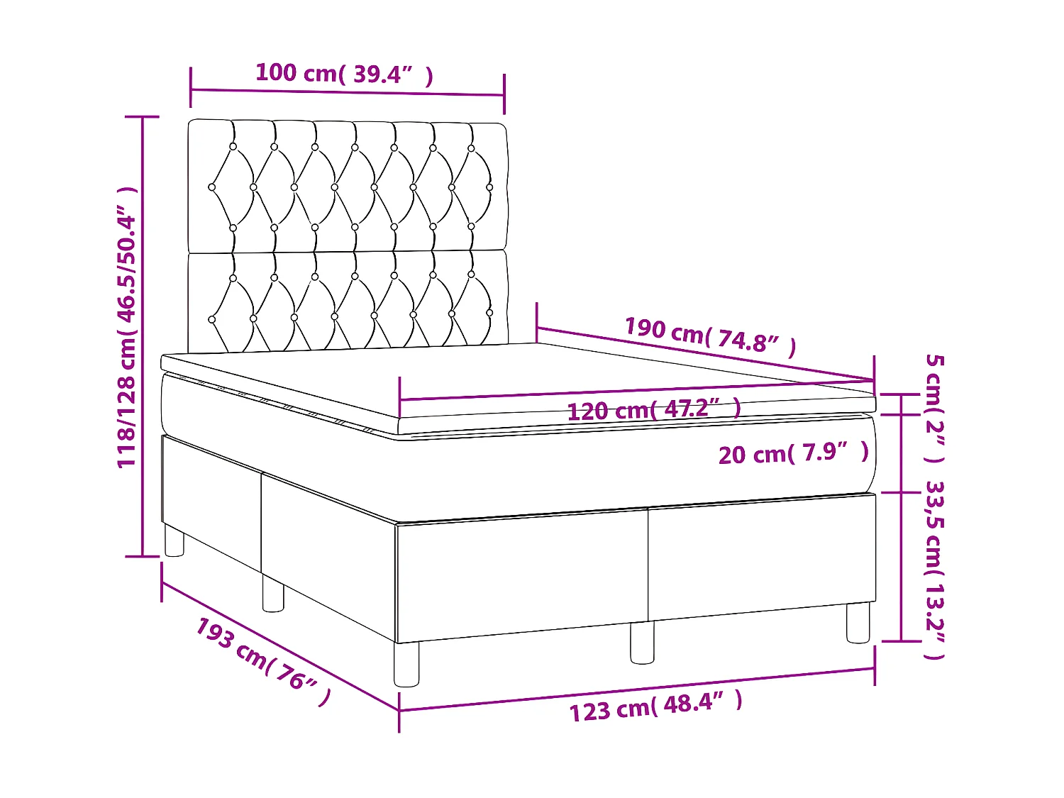 Sommier à lattes de lit avec matelas crème 120x190 tissu