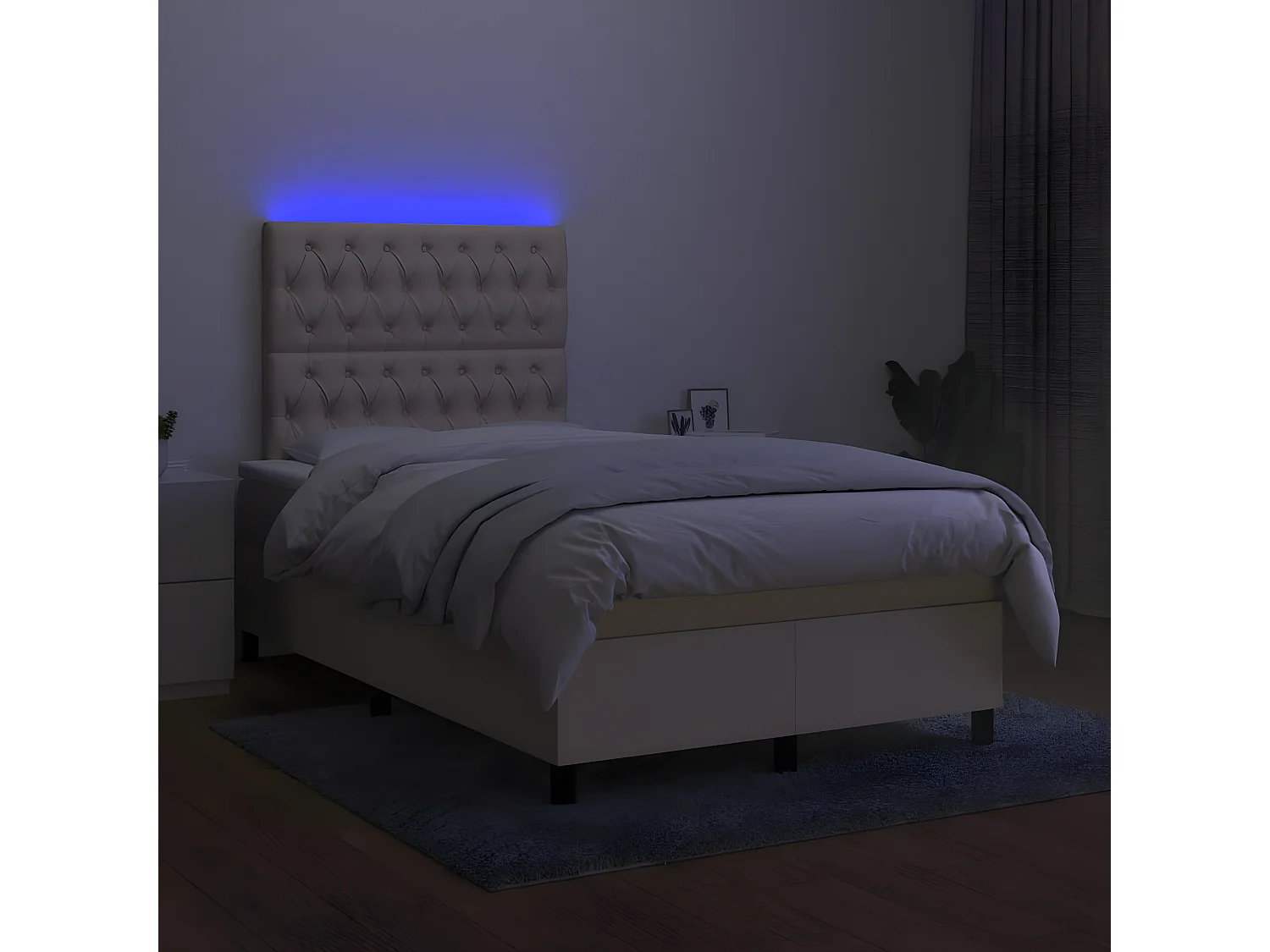 Sommier à lattes de lit matelas et LED crème 120x190 tissu