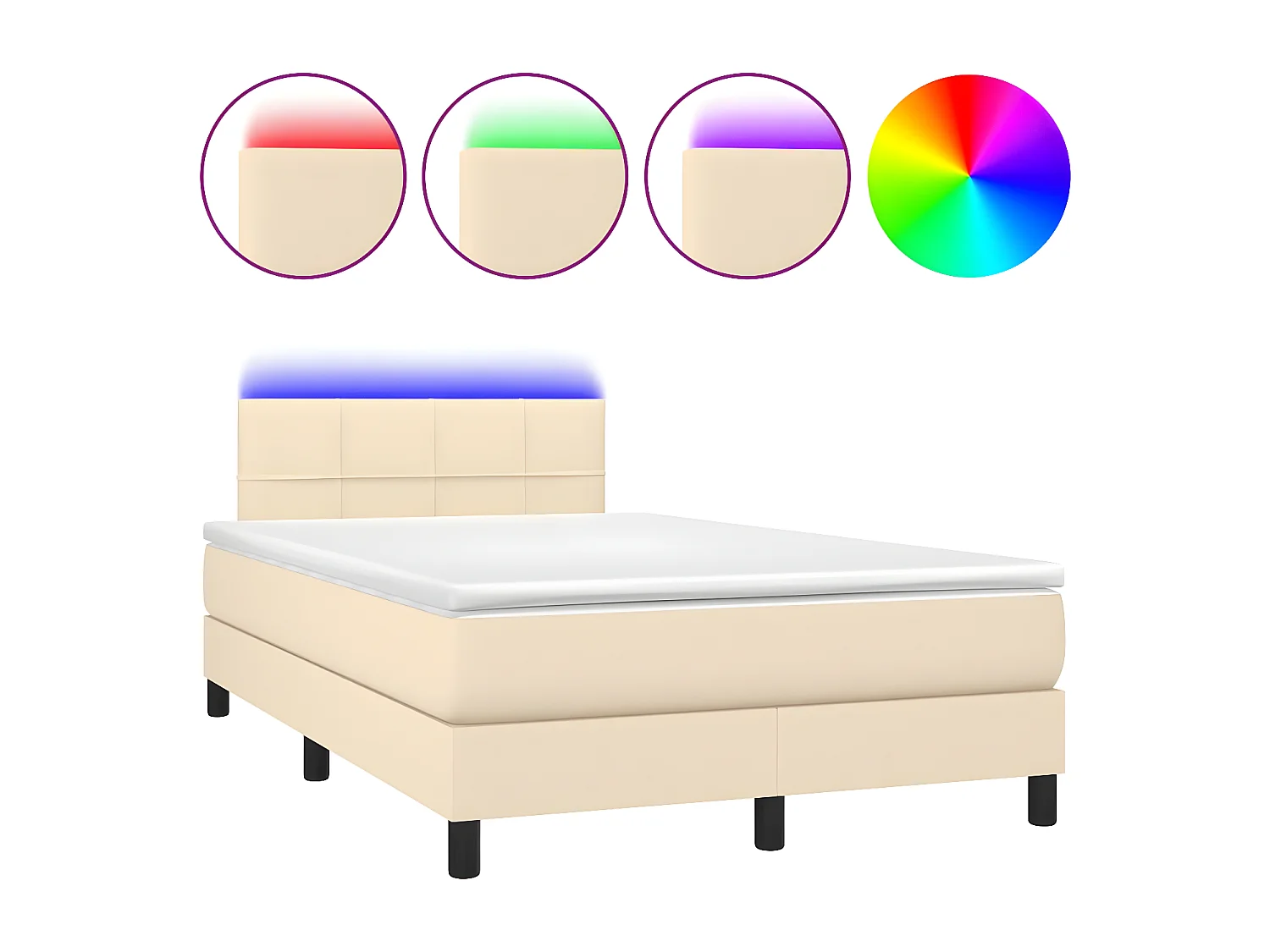Sommier à lattes de lit matelas et LED crème 120x190 tissu