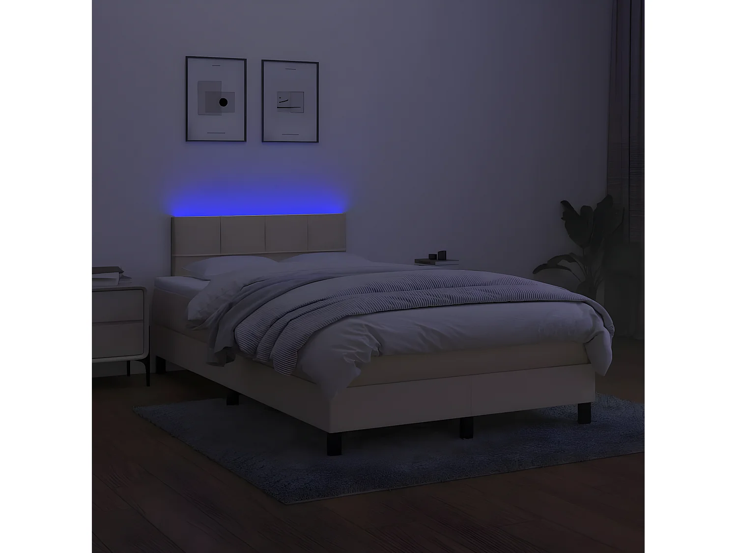Sommier à lattes de lit matelas et LED crème 120x190 tissu